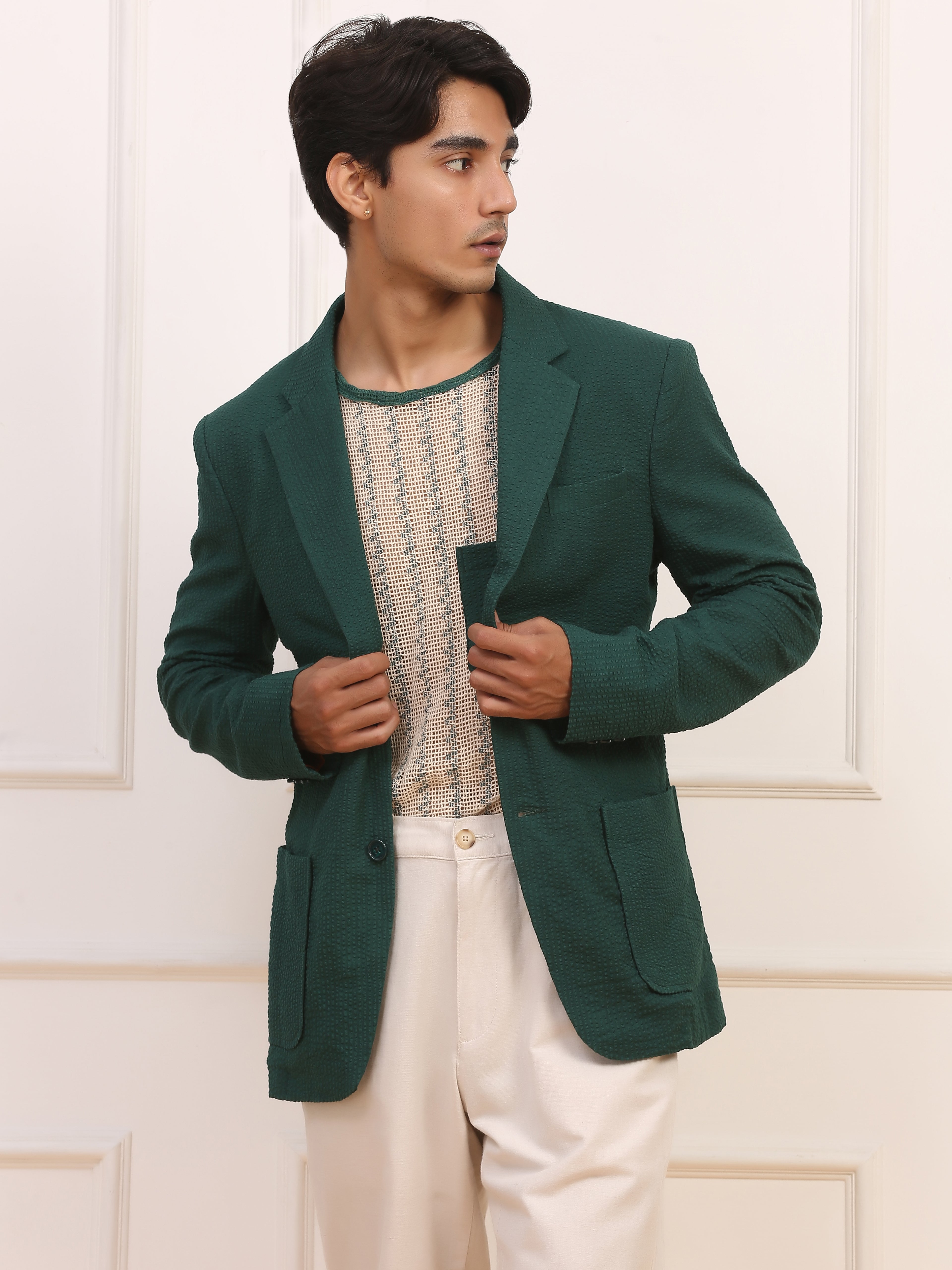 Green Seersucker Blazer