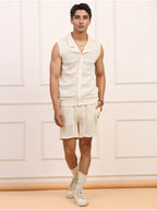 Cream crochet knit shorts