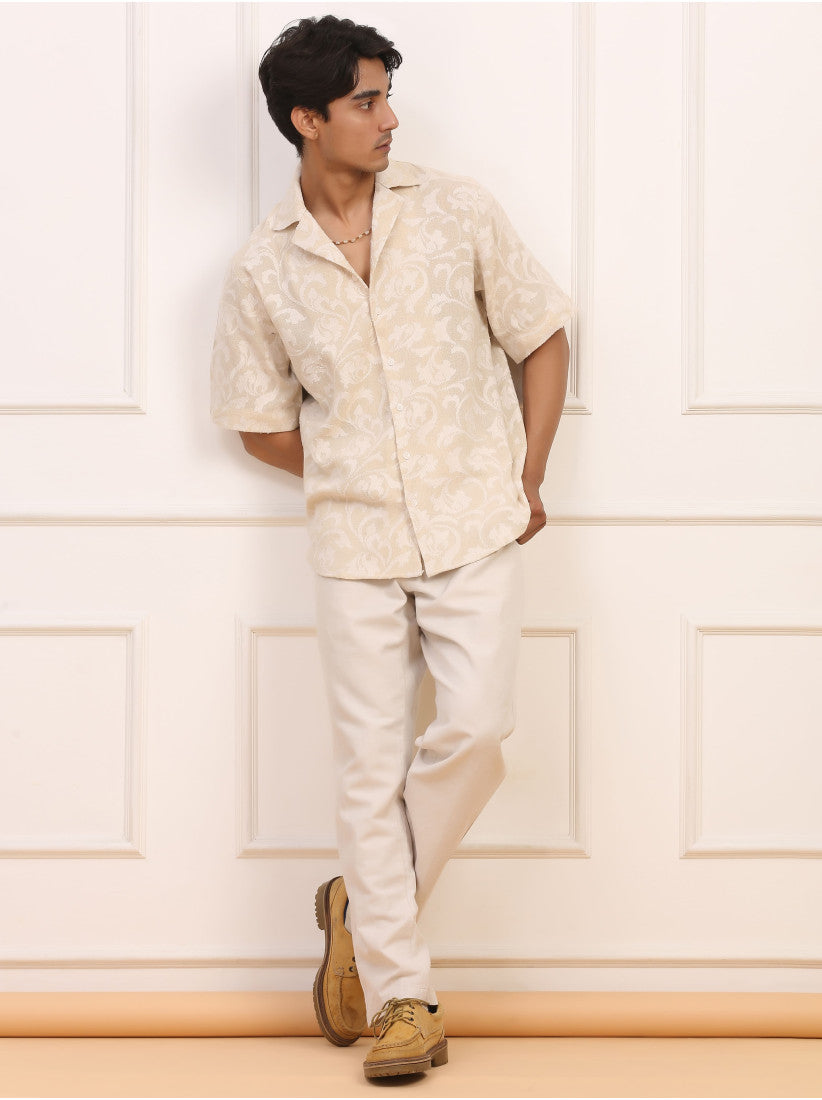 Floral Jacquard Cuban Collar Shirt