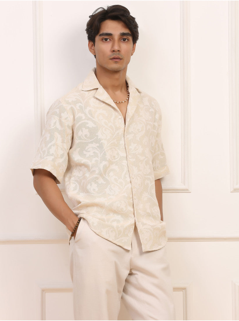 Floral Jacquard Cuban Collar Shirt