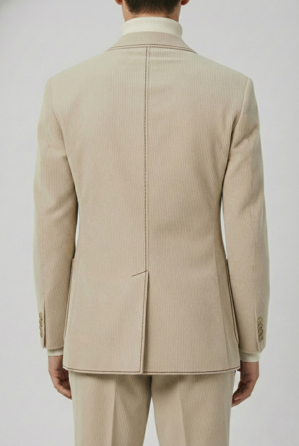 Beige Corduroy Blazer \w/ Contrast Stitch Deets