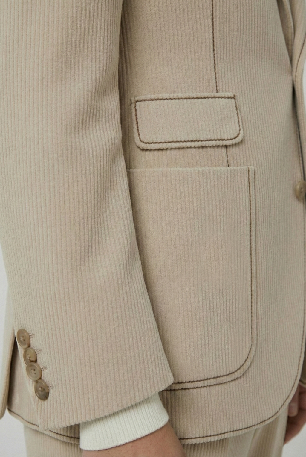 Beige Corduroy Suit \w/ Contrast Stitch Deets