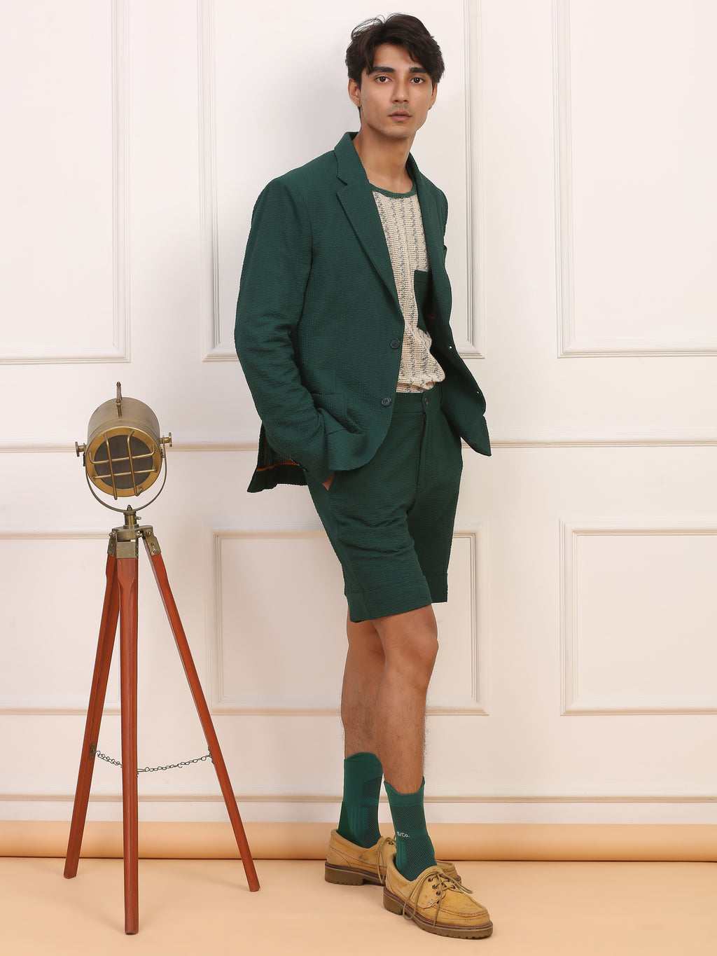 Green Seersucker Short Suit
