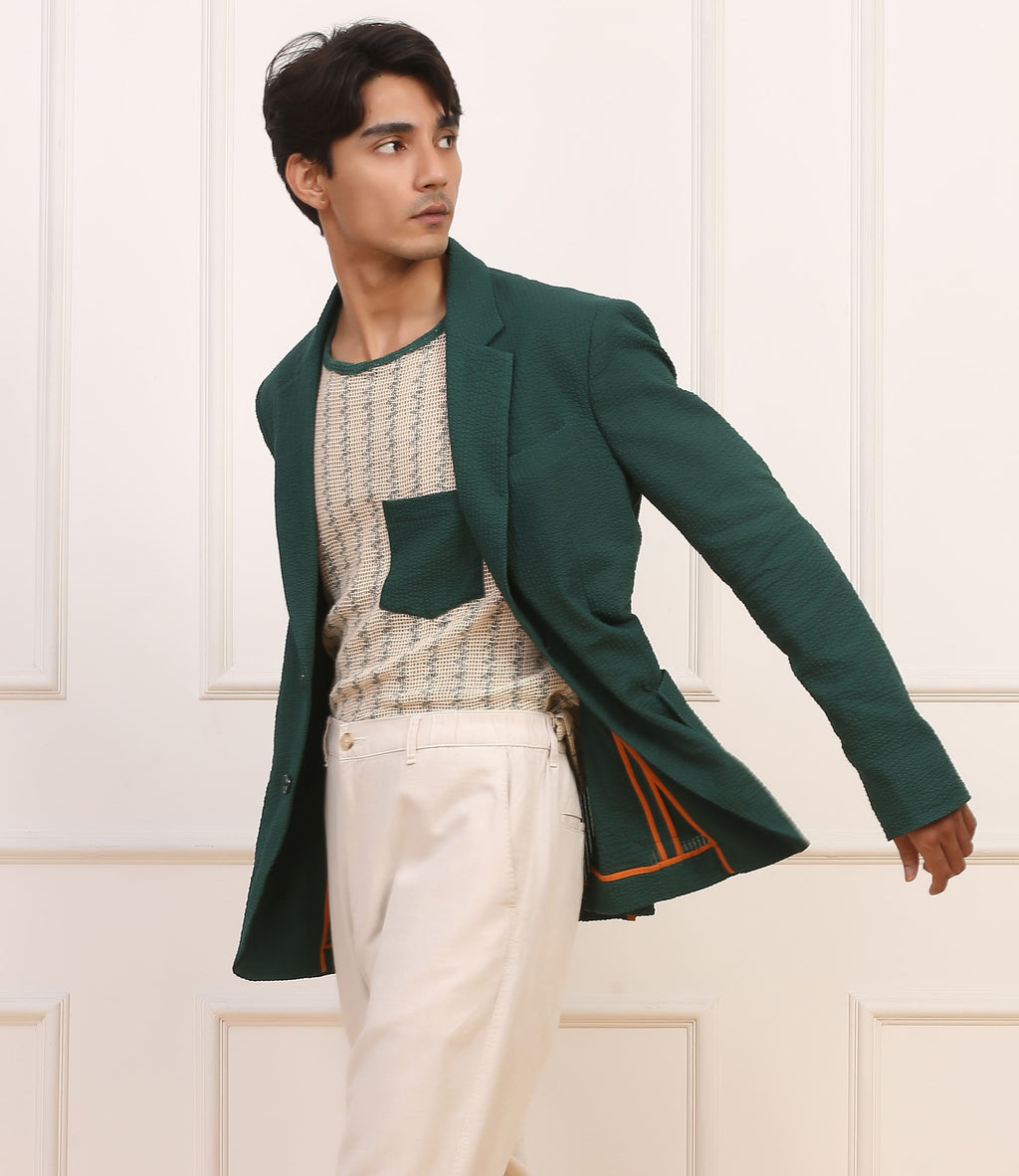 Green Seersucker Blazer