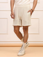 Cream crochet knit shorts