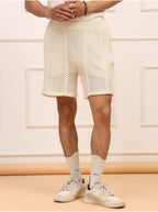 Cream crochet knit shorts