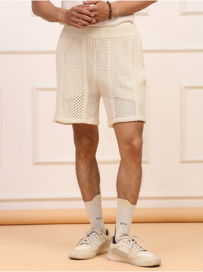 Cream crochet knit shorts