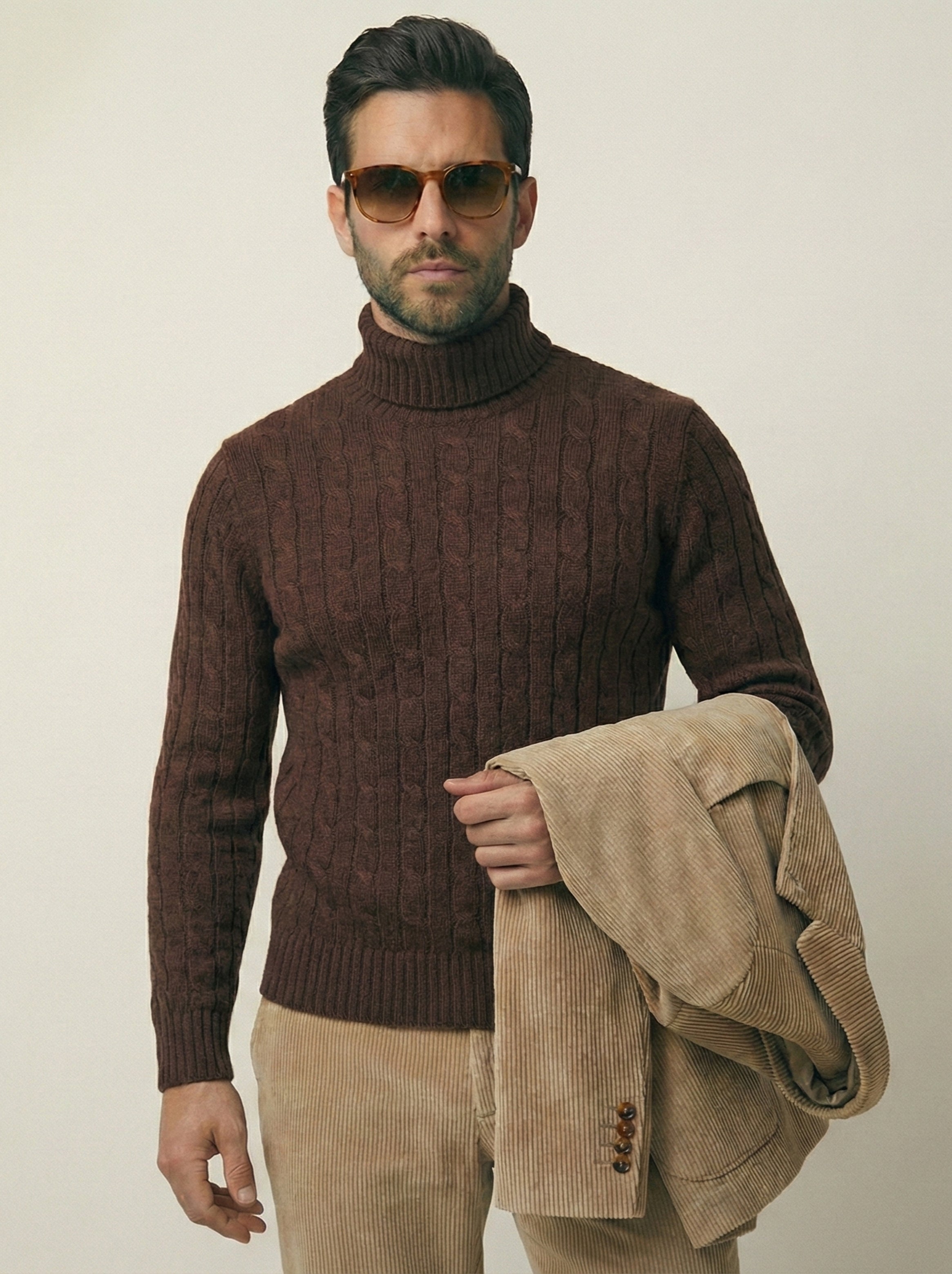 Brown Cable knit Turtleneck