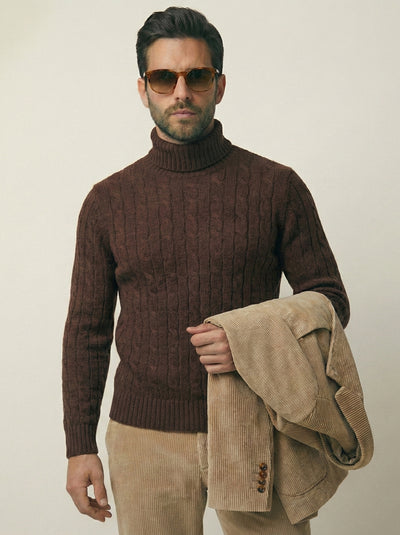 Brown Cable knit Turtleneck
