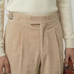 Beige Corduroy Suit \w/ Contrast Stitch Deets