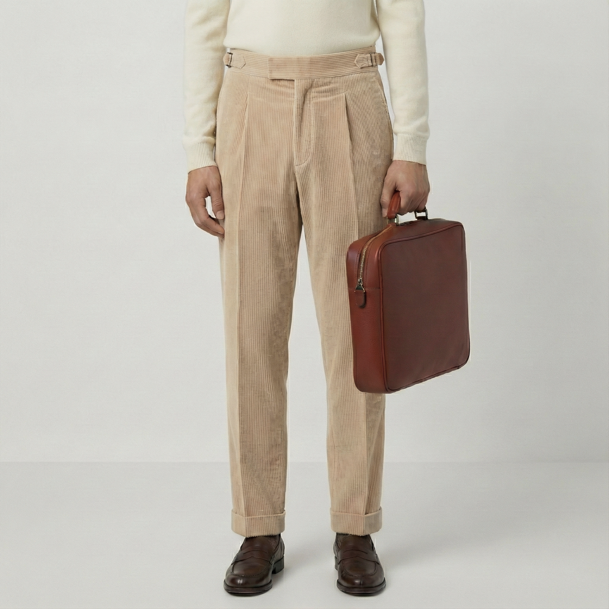 Beige Corduroy Suit \w/ Contrast Stitch Deets