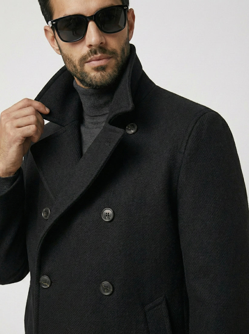 Black Double Breasted Peacoat