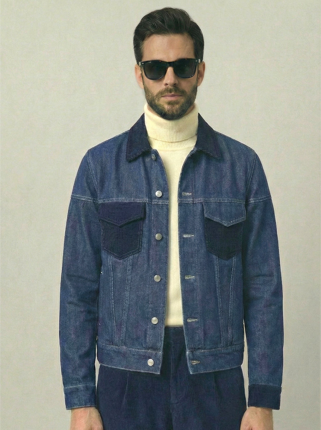 Corduroy-Trim Denim Jacket