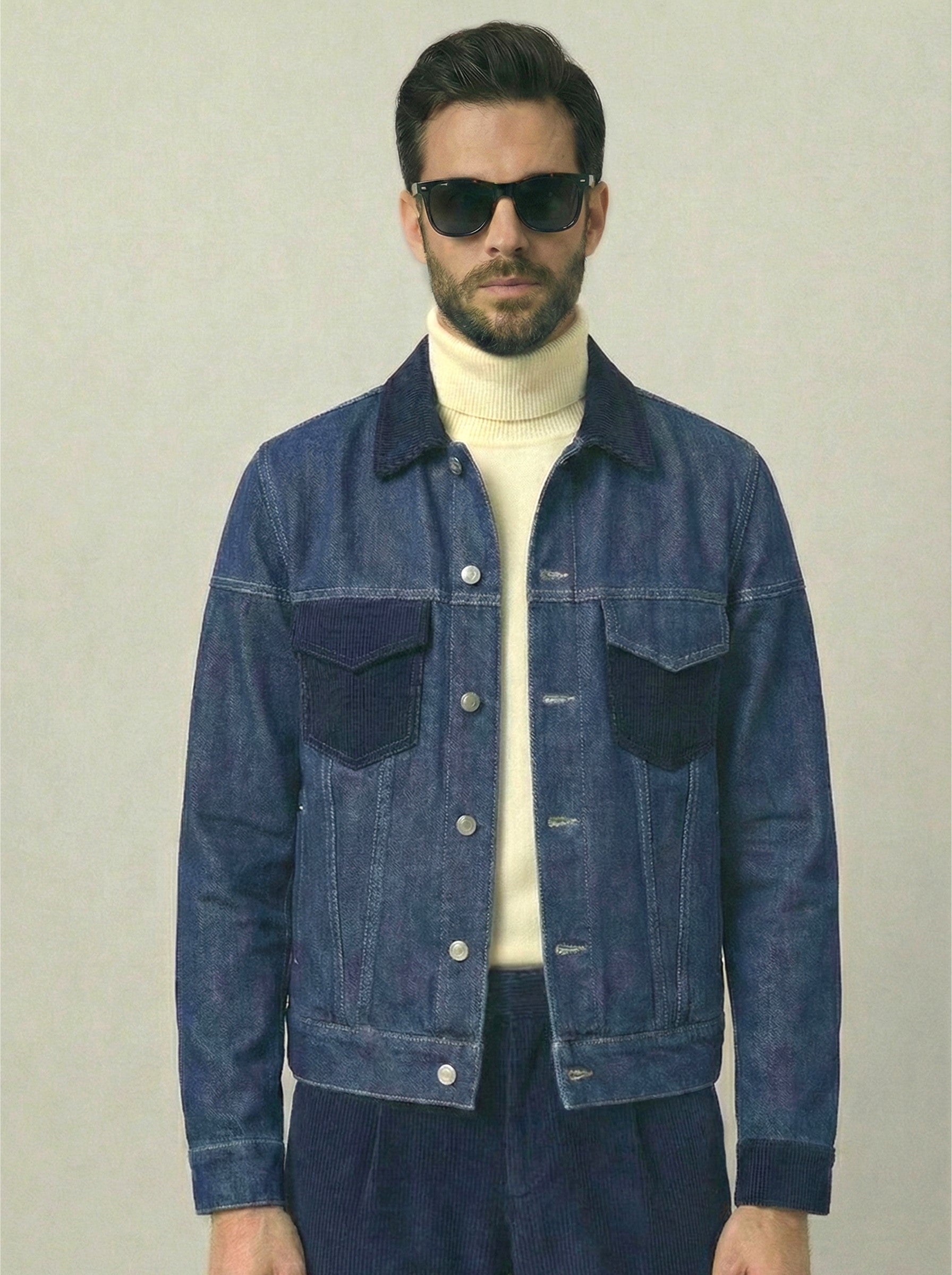 Corduroy-Trim Denim Jacket