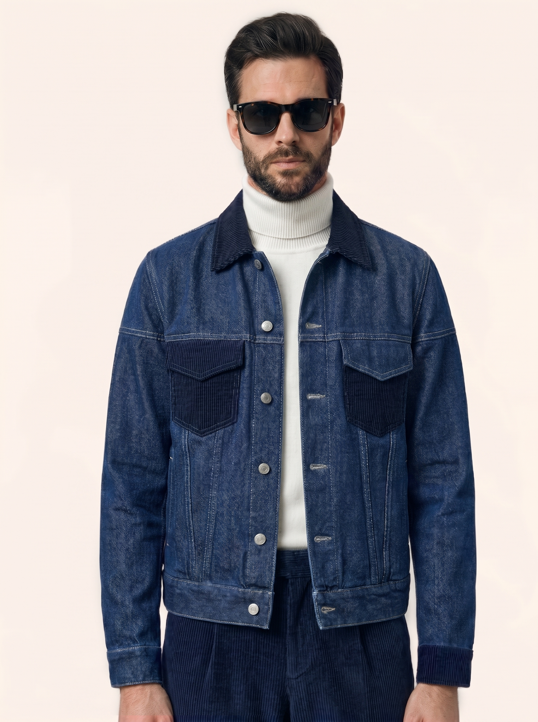 Corduroy-Trim Denim Jacket