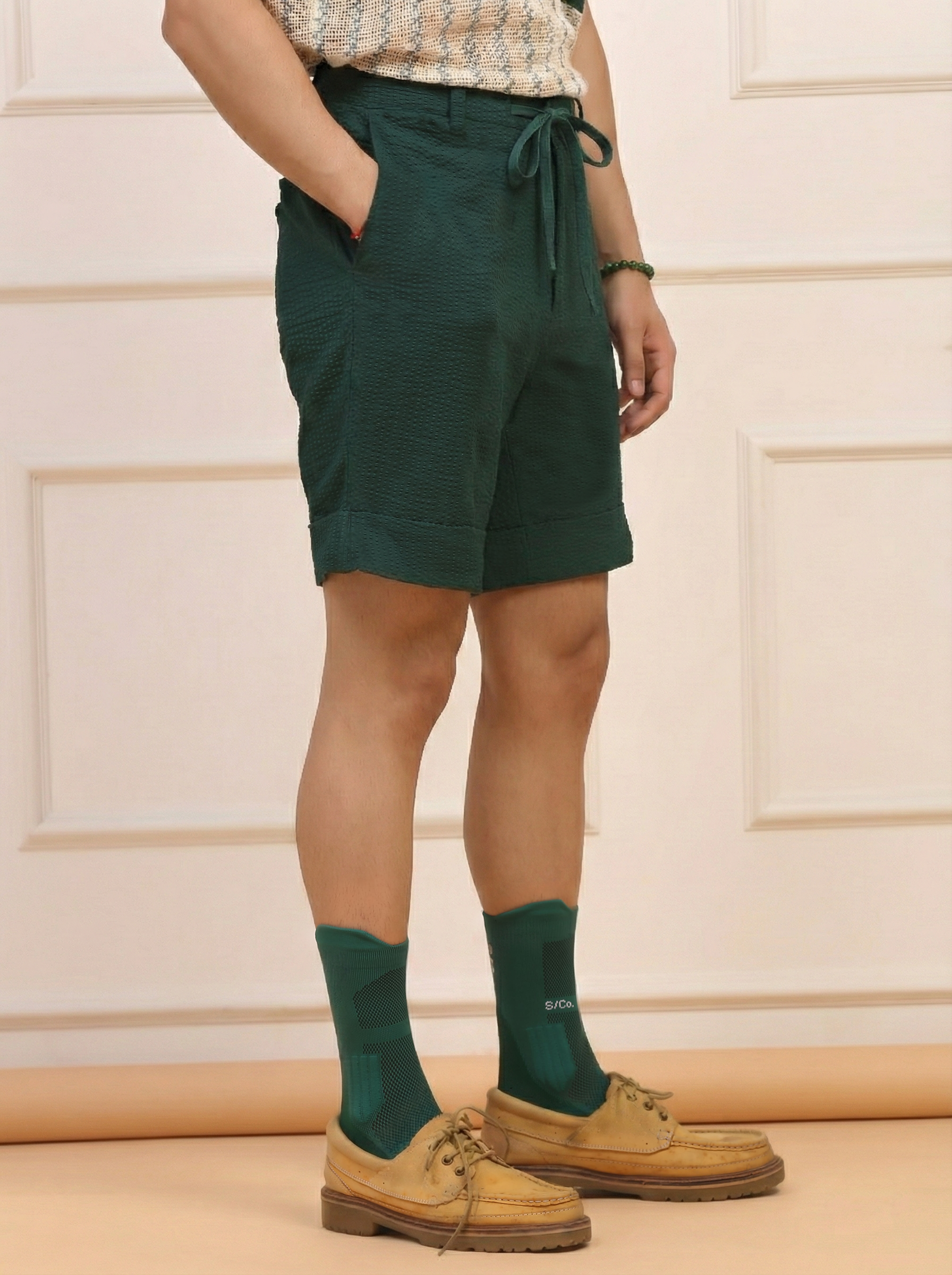 Green Seersucker Shorts