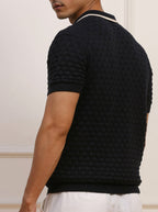 Navy Textured Knit Polo