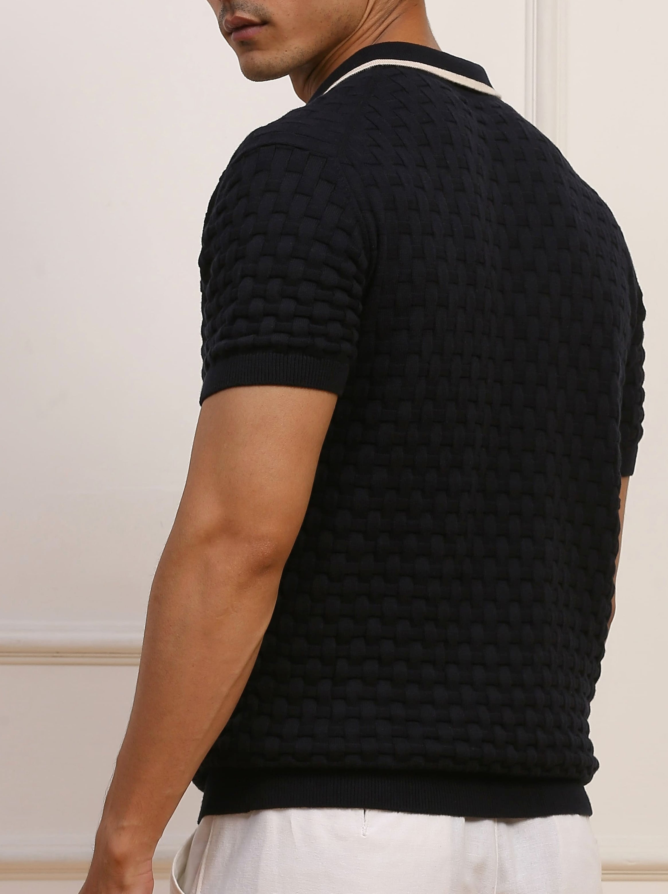 Navy Textured Knit Polo