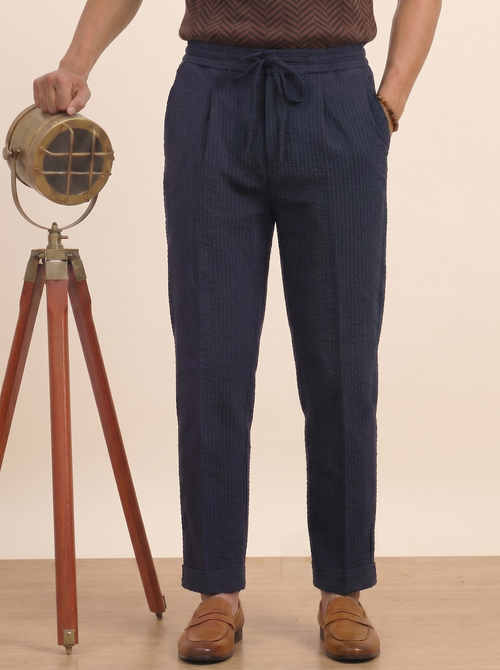 Navy Seersucker Trousers