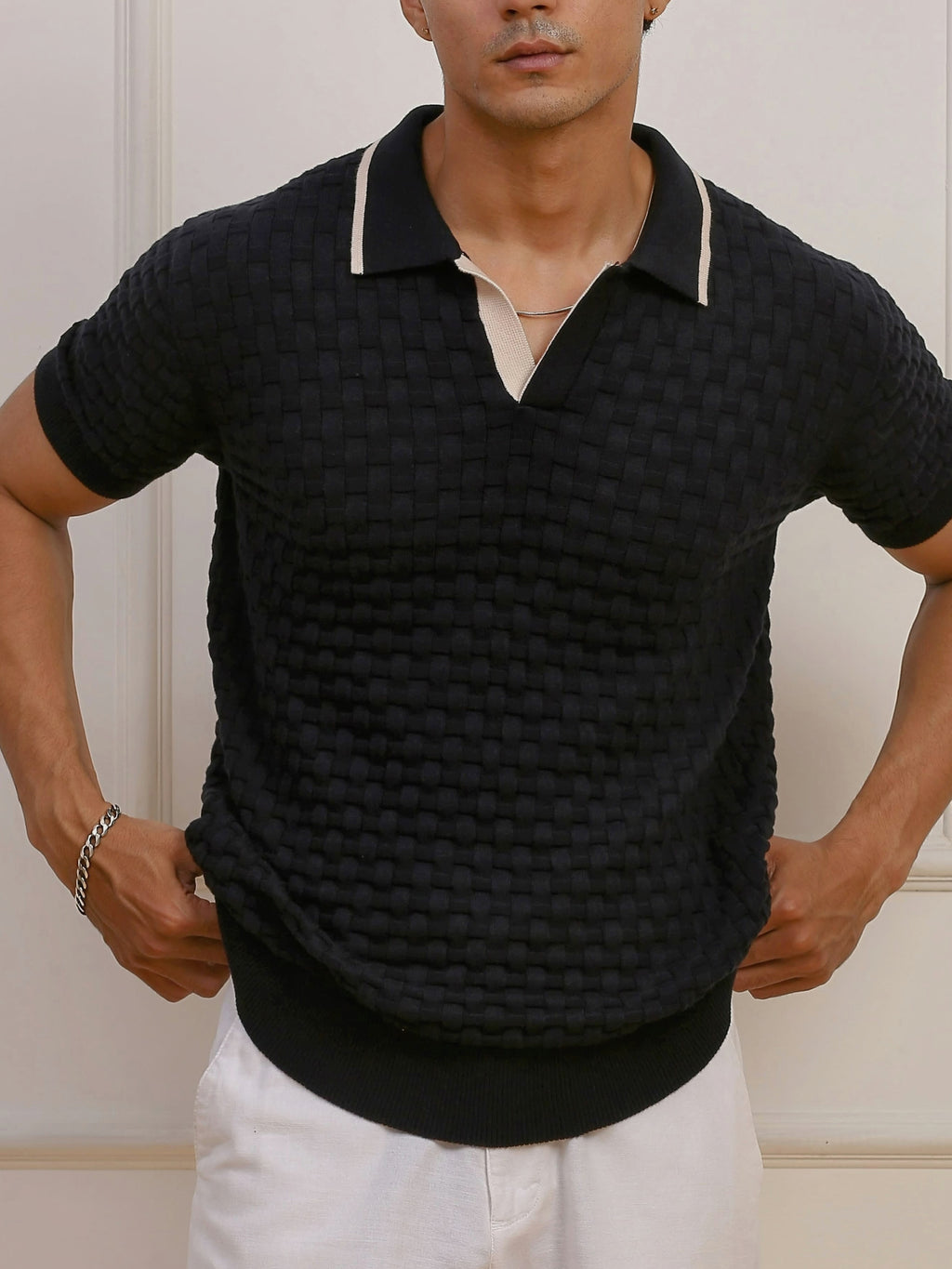 Navy Textured Knit Polo