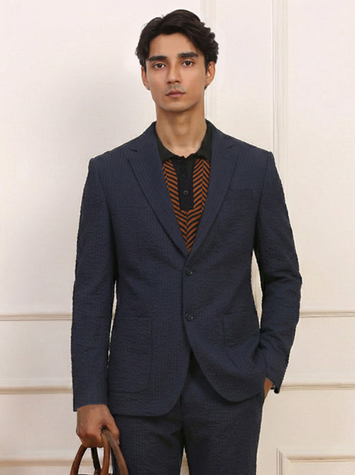 Navy Seersucker Blazer