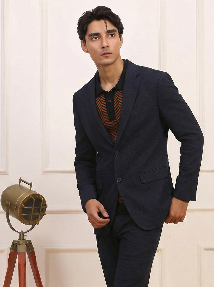 Navy Seersucker Blazer