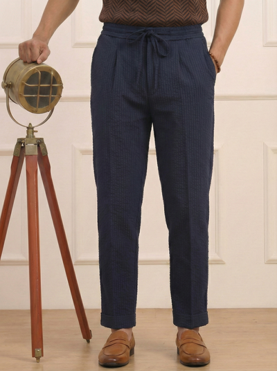 Navy Seersucker Trousers