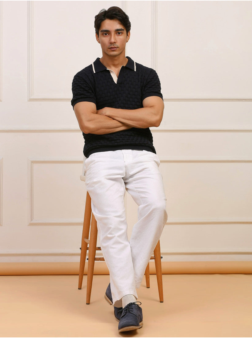 Navy Textured Knit Polo