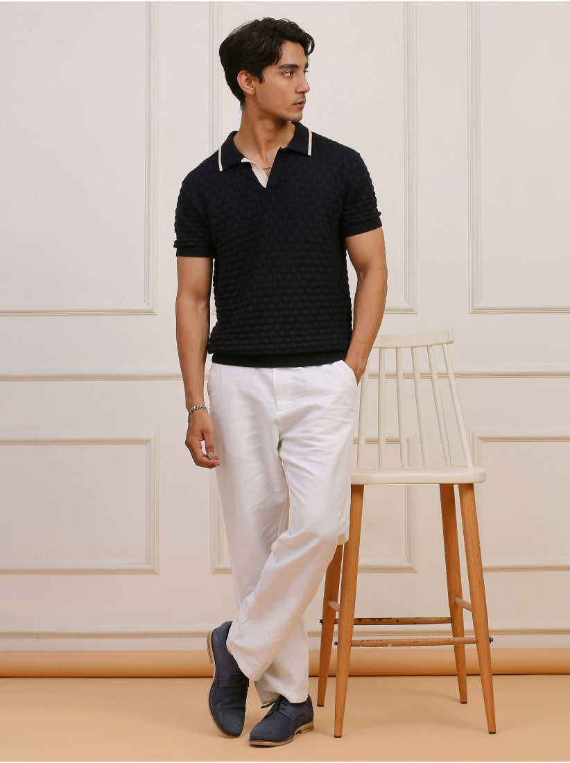 Navy Textured Knit Polo