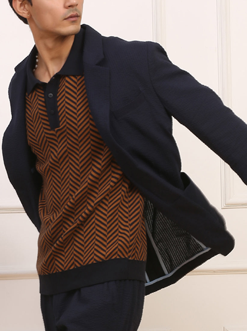 Navy/Tan Herringbone Polo