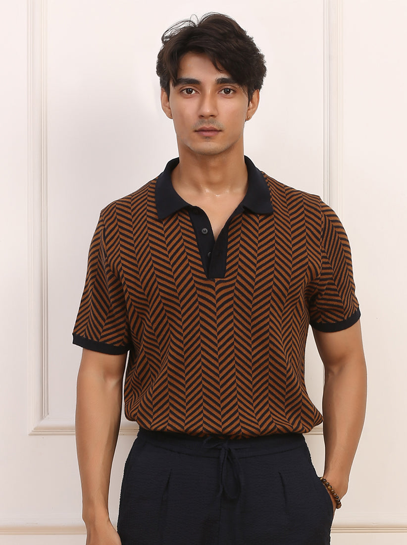 Navy/Tan Herringbone Polo